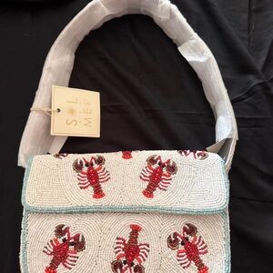 Red and White Beaded Lobster Clutch